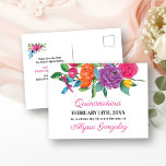 Save the Date Fiesta Flowers White and Floral Announcement Postcard<br><div class="desc">Floral Save the Date Postcards with watercolor fiesta flowers, which can be customised for any occasion. This white card has an abundance of colourful flowers, elegant pink script and modern typography. A beautiful floral design including peony, rose, fuchsia, lily and greenery in shades of pink, purple, orange, yellow, green and...</div>