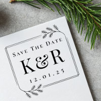 Save the Date Fir Frame Winter Wedding Monogram