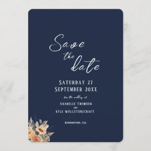 Save the Date flat card - Elegant floral deep blue