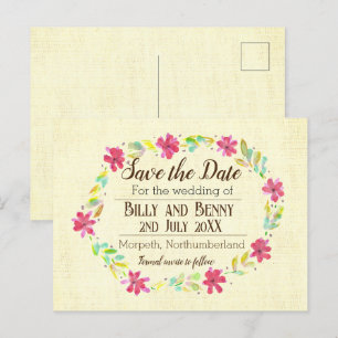 Save the date floral aged  announcement postcard