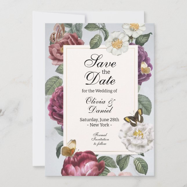 Save The Date Floral Bloom Butterfly Flowers (Front)