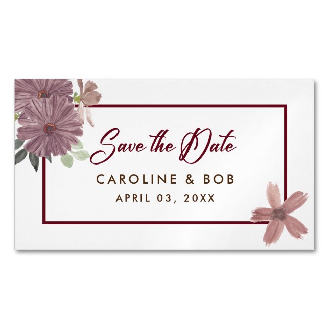 Save The Date Floral Burgundy Mini Magnet (Front)