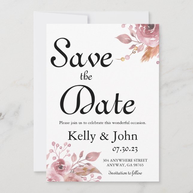 Save the Date Floral Corners Card (Front)