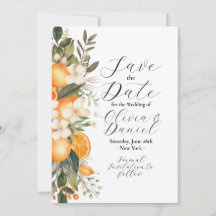 Save The Date Floral Flowers Fruit Oranges