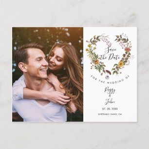 Save the Date Floral Heart Garland Photo Announcement Postcard