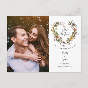 Save the Date Floral Heart Garland  Photo Postcard