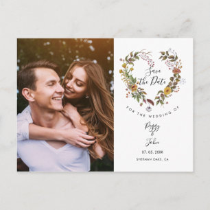 Save the Date Floral Heart Garland  Photo Postcard