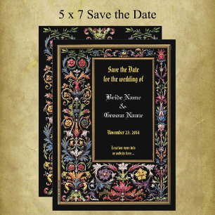 Save the Date Floral Illuminated Mediaeval Editabl Announcement