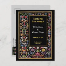 Save the Date Floral Illuminated Mediaeval Postcar