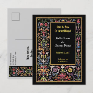 Save the Date Floral Illuminated Mediaeval Postcar Holiday Postcard