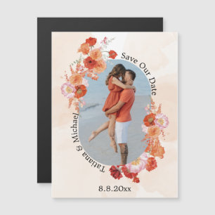 save the date floral orange arch photo magnet