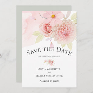 Save the Date Floral Pale Blush Pink Invitation