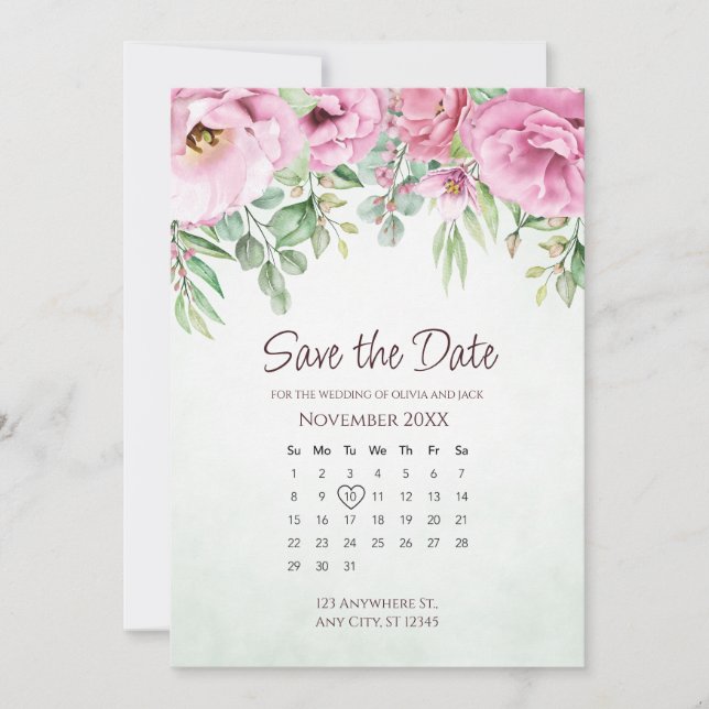 Save the Date Floral Wedding Greenery Calendar (Front)