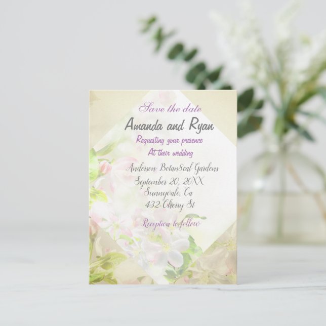 Save the date floral wedding invitation postcard (Standing Front)