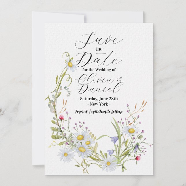 Save The Date Floral Wildflower Wedding Daisy (Front)