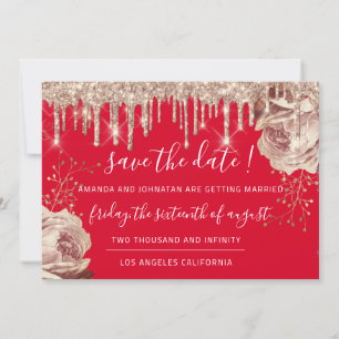 Save The Date  Florals Roses Drips Red Ivory