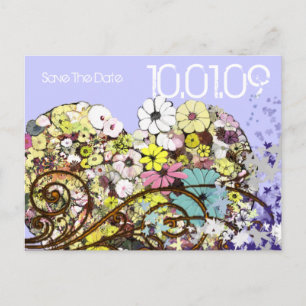 Save the Date Flowers and Leaves Announcement Postcard