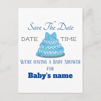 Save the date for baby boy shower postcard