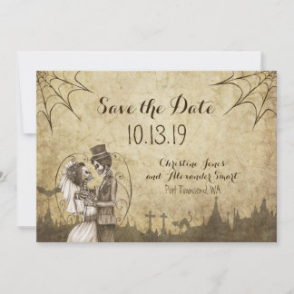 Save the Date for Halloween Wedding with Skeletons