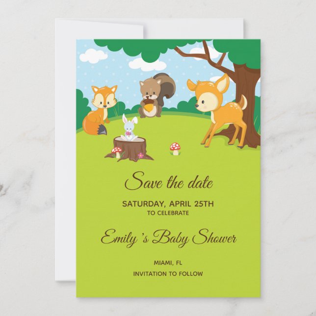 Save The Date Forest Animals Woodland (Front)
