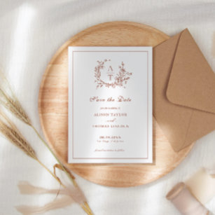 Save The Date Formal Crest Terracotta Card