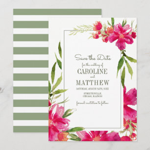 Save the Date . Fuchsia Green Floral Wedding Card