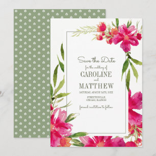 Save the Date. Fuchsia Green Floral Wedding Card