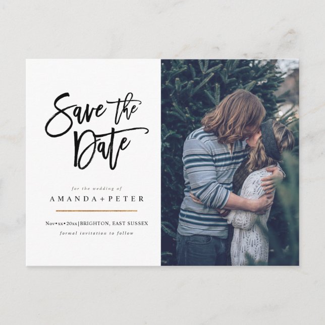 Save the Date, fun handwritten script postcards (Front)