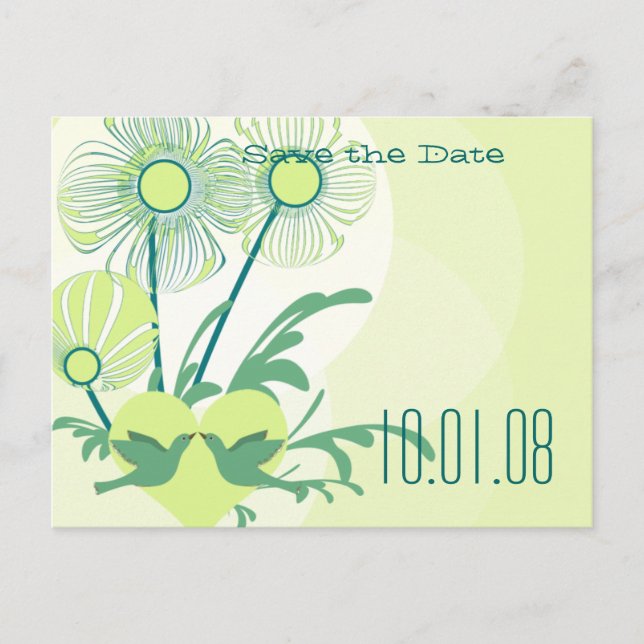 Save The Date Funky and Fun Lime Flowers Announcement Postcard (Front)