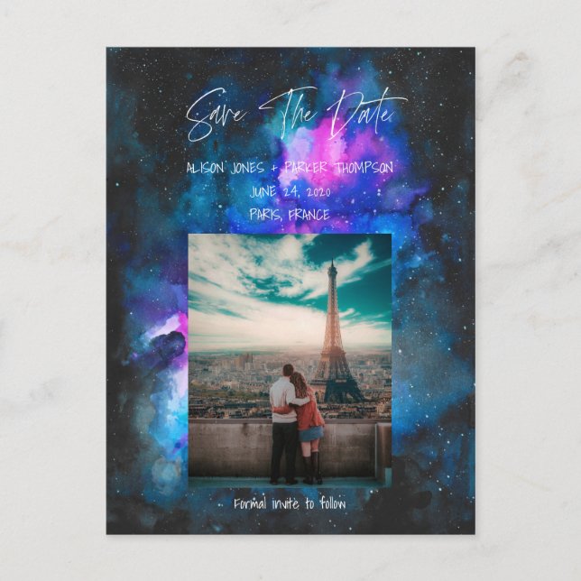 Save the Date  | Galaxy Watercolors Postcard (Front)