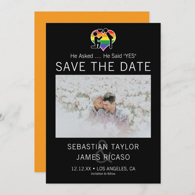Save The Date Gay He Said Yes Personalised Photo Announcement (Front/Back)