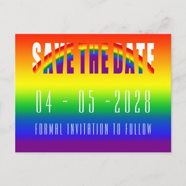 Save The Date Gay Wedding LGBT Gay Pride Party Postcard (Front)