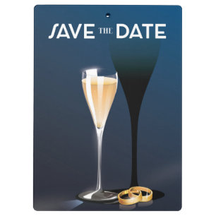 Save the Date Glass and golden rings Clipboard