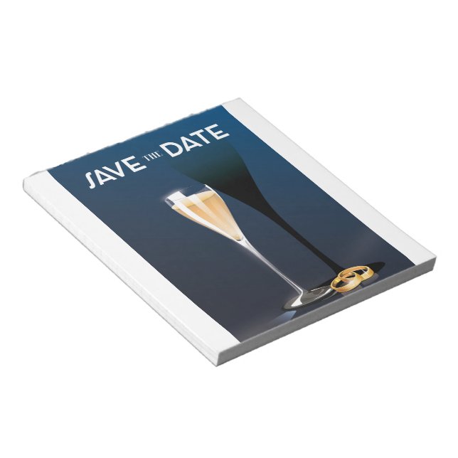 Save the Date Glass and golden rings Notepad (Angled)
