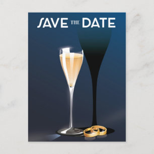 Save the Date Glass and golden rings Postcard