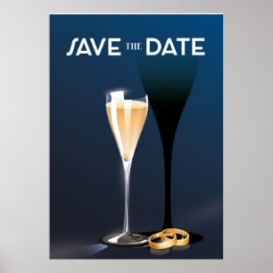Save the Date Glass and golden rings Poster