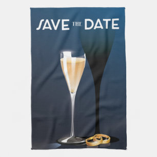 Save the Date Glass and golden rings Tea Towel