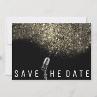Save The Date Glitter Gold Sepia Black Microphone