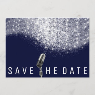 Save The Date Glitter Silver Blue Navy Microphone