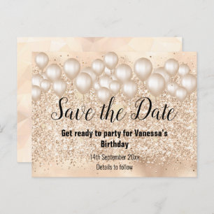 Save the Date Gold Balloons Glitter 2Announcement  Announcement Postcard