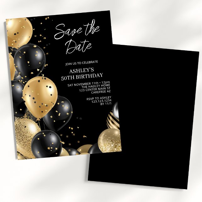 Save the Date Gold Black 50th Birthday Invitation (Creator Uploaded)