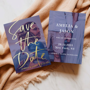 Save the Date Gold Calligraphy Photo 