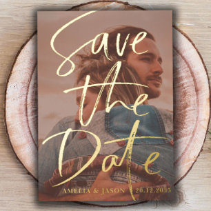 Save the Date Gold Calligraphy Photo