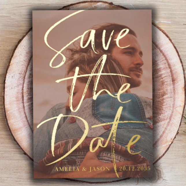 Save the Date Gold Calligraphy Photo (Creator Uploaded)