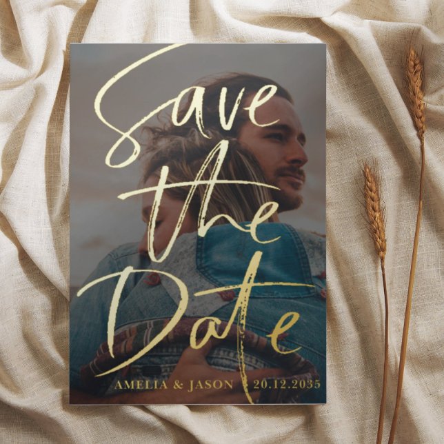 Save the Date Gold Calligraphy Photo Foil (Creator Uploaded)