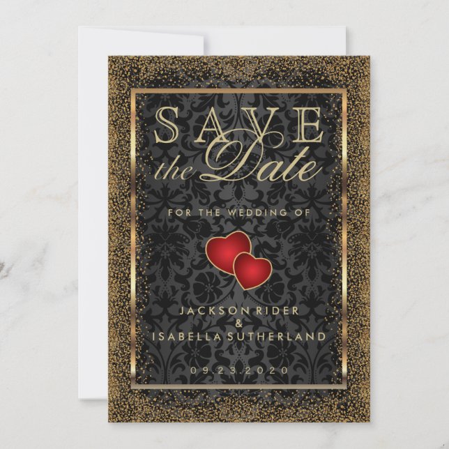 Save the Date Gold Confetti and Black (Front)