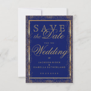 Save the Date Gold Confetti and Dark Blue