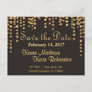 Save the Date   Gold Confetti Announcement Postcard