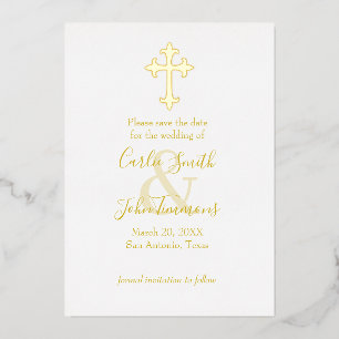 Save the Date Gold Cross Any Color Photo Back 5 No