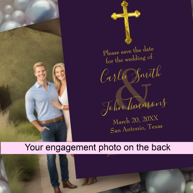 Save the Date Gold Cross Any Colour Photo Back (Creator Uploaded)